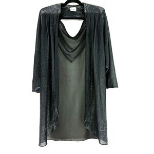 Vintage Joni Blair of California Sz L Silver Metallic Open Front Cardigan Top